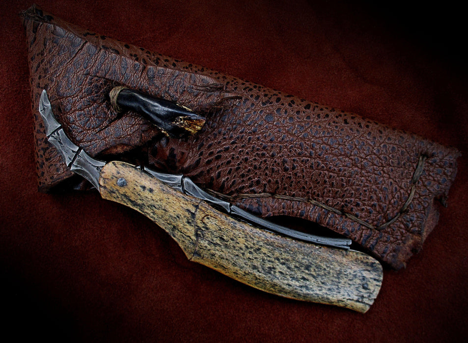 Dylan Farnham Fossil Wal - rus Bone Handle Custom Straight Razor