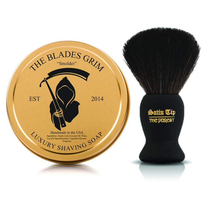 Smolder Soap and Satin Tip - The Purest Black Shave Brush Combo-