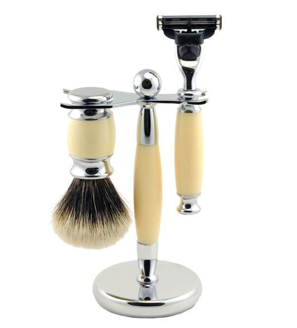 Vintage Blades Brand 3-Piece Razor Set for Mach3 Cartridges - Ivory