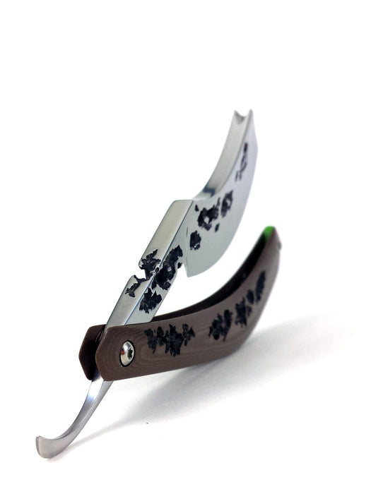 Alex Jacques 8/8" Curved Custom Straight Razor Brown hand carved G10 scales-