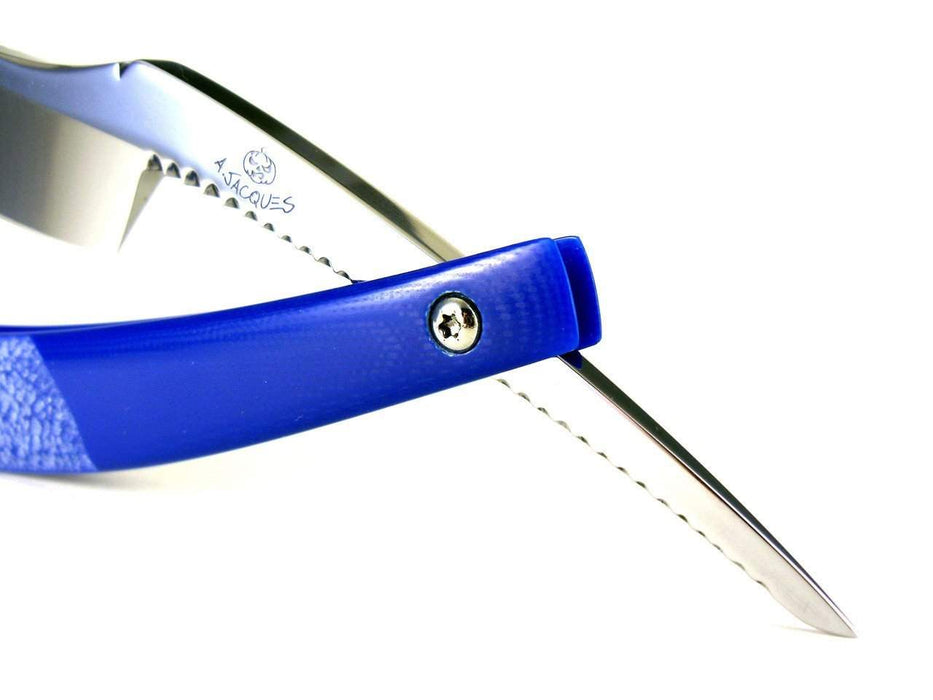 ALEX JACQUES CUSTOM 7/8" RAZOR - WITH RING and BLUE G10 SCALES-