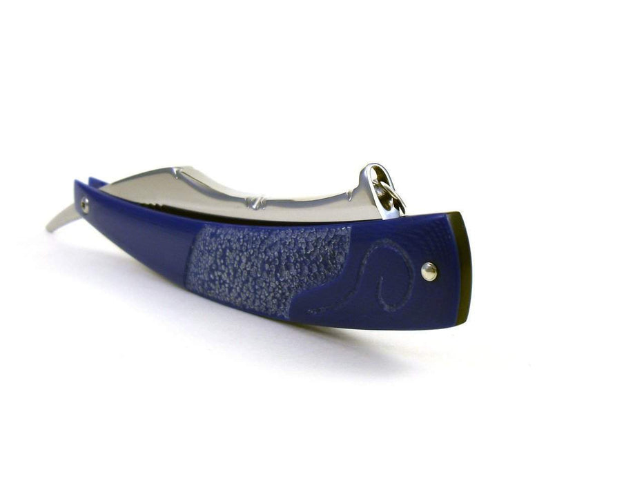 ALEX JACQUES CUSTOM 7/8" RAZOR - WITH RING and BLUE G10 SCALES-