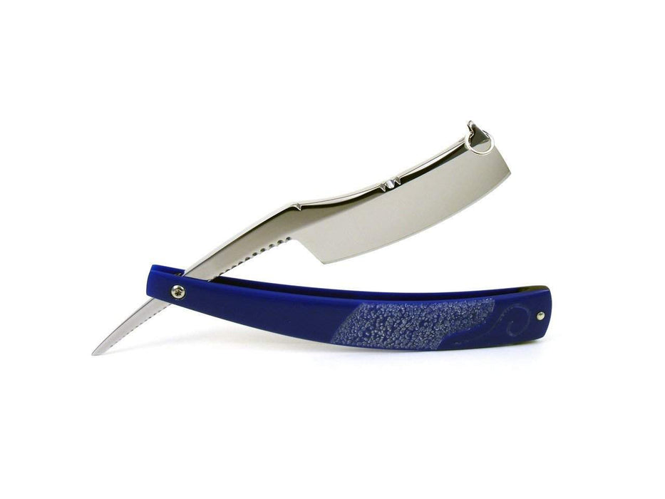 ALEX JACQUES CUSTOM 7/8" RAZOR - WITH RING and BLUE G10 SCALES-