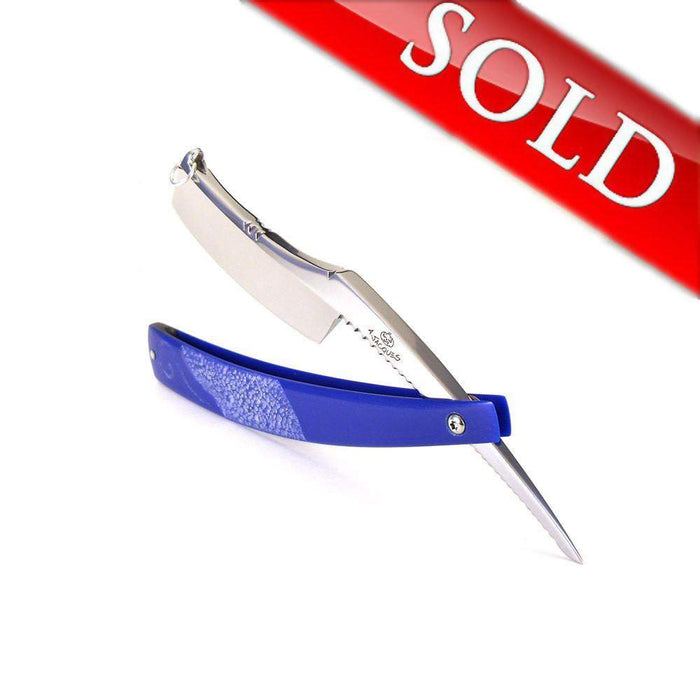 ALEX JACQUES CUSTOM 7/8" RAZOR - WITH RING and BLUE G10 SCALES-