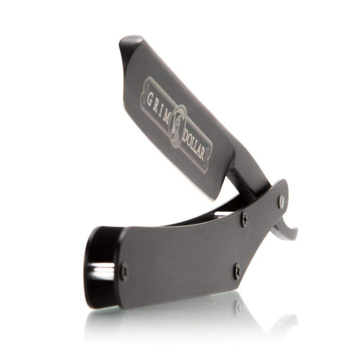 Black Grim Dollar Straight Razor In Black Stainless Scales-