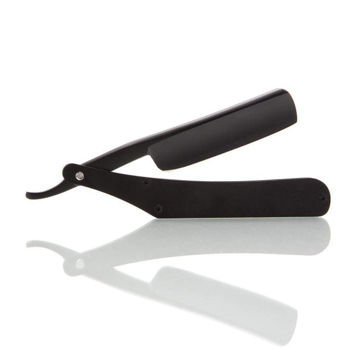 Black Grim Dollar Straight Razor In Black Stainless Scales-