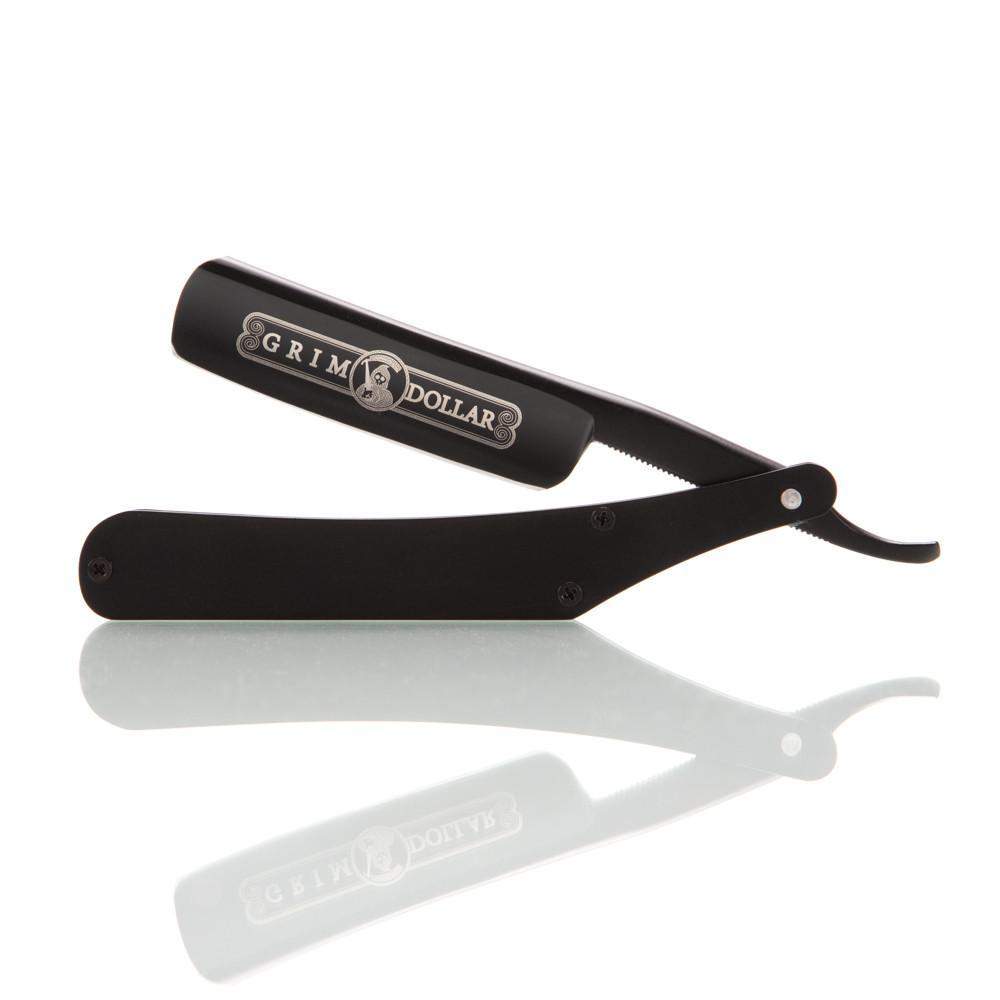 Black Grim Dollar Straight Razor In Black Stainless Scales-