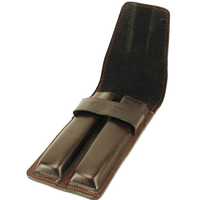 Dovo Leather Two Straight Razor Case - Black & Maroon-