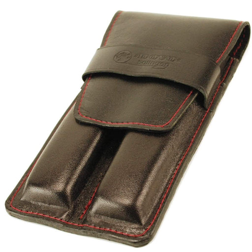 Dovo Leather Two Straight Razor Case - Black & Maroon-