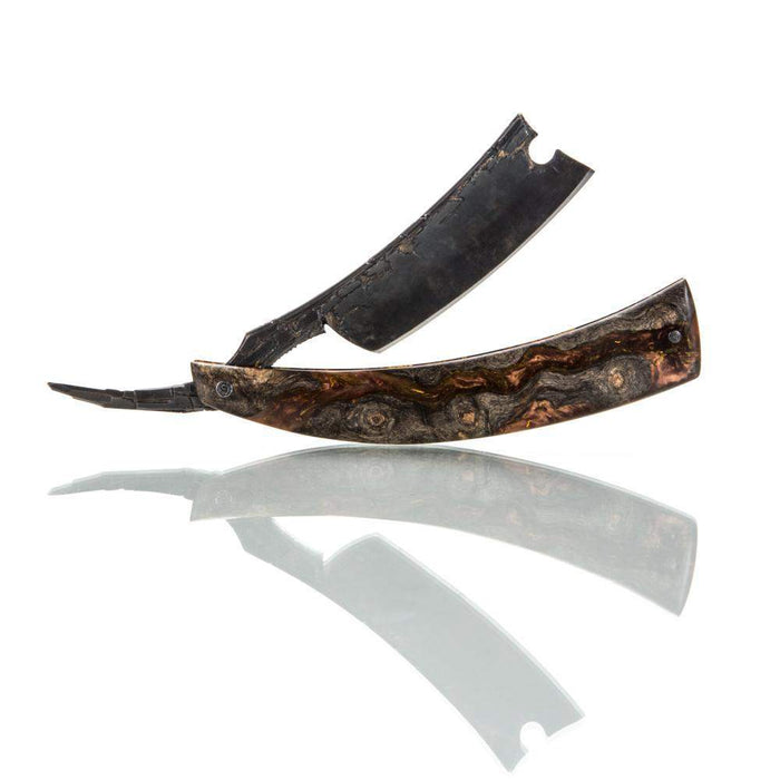 Dylan Farnham Custom "Fractured Pattern" Spine with Buckeye Burl Straight Razor-