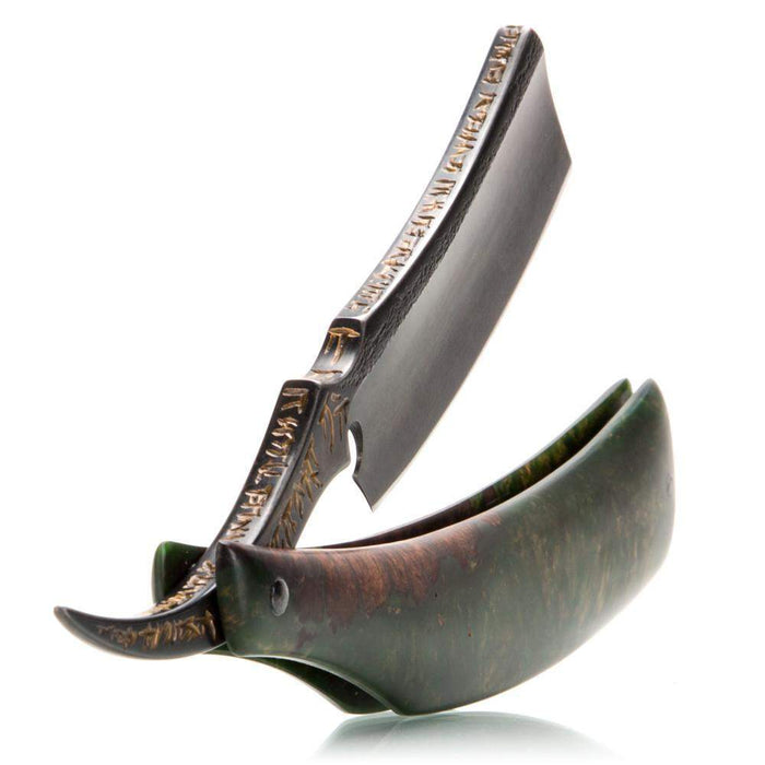 Dylan Farnham Custom Straight Razor - Green Resin With Copper, Manzanita Burl Scales-