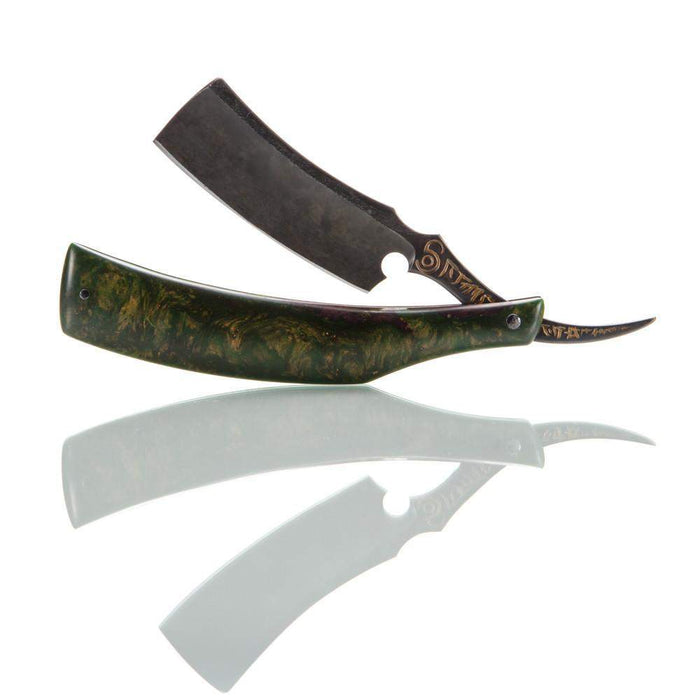 Dylan Farnham Custom Straight Razor - Green Resin With Copper, Manzanita Burl Scales-