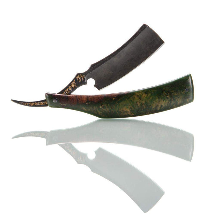 Dylan Farnham Custom Straight Razor - Green Resin With Copper, Manzanita Burl Scales-