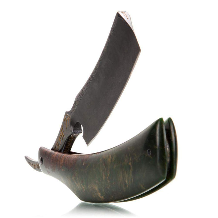 Dylan Farnham Custom Straight Razor - Green Resin With Copper, Manzanita Burl Scales-