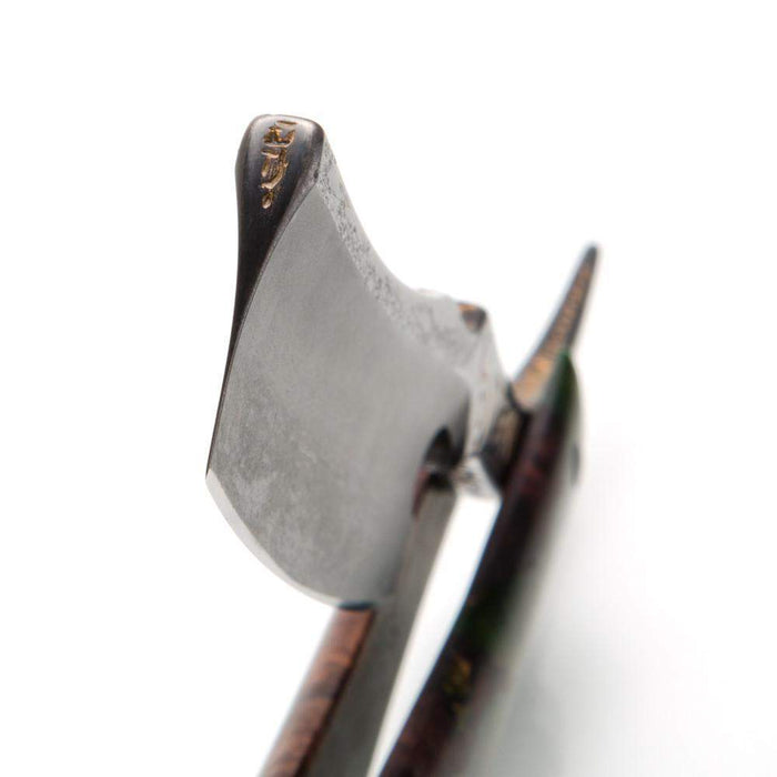 Dylan Farnham Custom Straight Razor - Green Resin With Copper, Manzanita Burl Scales-