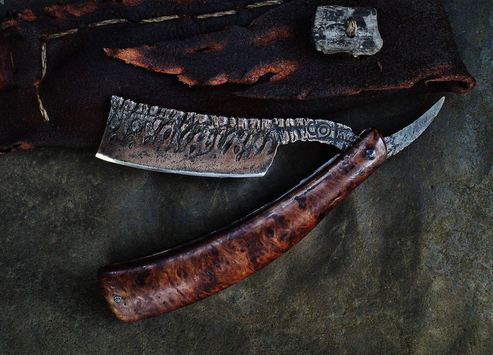 Dylan Farnham Custom Straight Razor - Stabilized Redwood Burl Wood Scales-