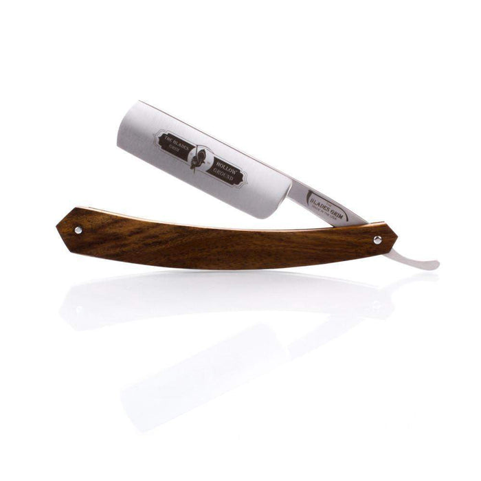 Grim Blades Round Tip Exotic Rosewood Straight Razor with Luxury Kit-