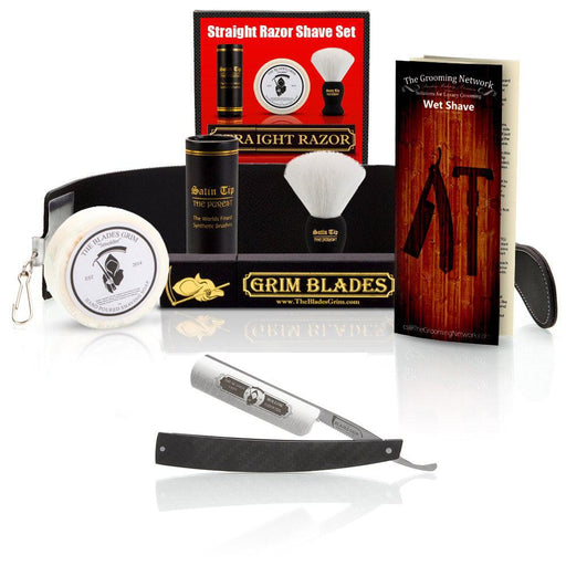 Grim Blades Round Tip Carbon Fiber with Luxury Shave Kit