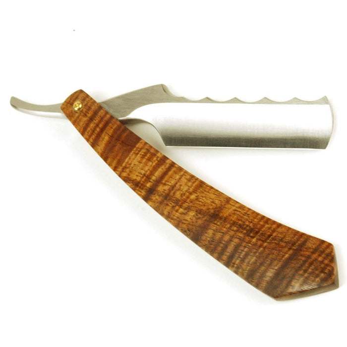 Harner 11/16 CPM154 SS Quarter-Hollow Ground Razor, with decorative spinework and curly koa scales-