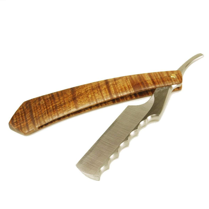 Harner 11/16 CPM154 SS Quarter-Hollow Ground Razor, with decorative spinework and curly koa scales-