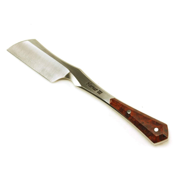 Harner 11/16 XHP Half-hollow Double Bevel Kamisori-style Razor, with SS pins and amboyna burl scales-