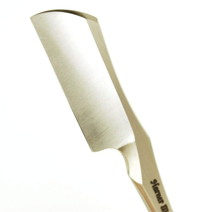 Harner 11/16 XHP Half-hollow Double Bevel Kamisori-style Razor, with SS pins and amboyna burl scales-