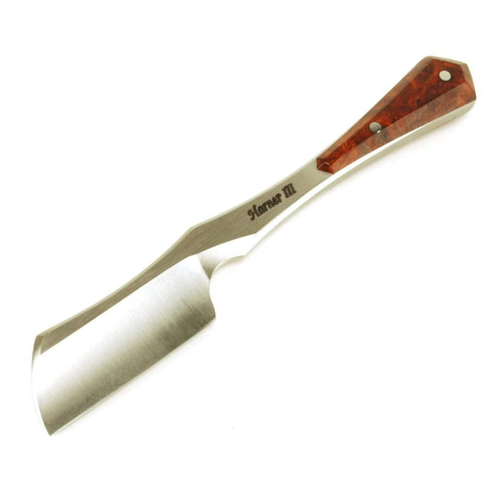 Harner 11/16 XHP Half-hollow Double Bevel Kamisori-style Razor, with SS pins and amboyna burl scales-