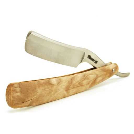 Harner 11/16 XHP Half-hollow Smiling Round Point Razor, with quilted maple scales-