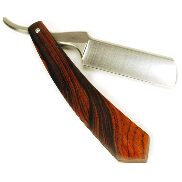 Harner 6/8 CPM154 SS Half-Hollow Ground Razor, with offset spine and cocobolo scales-