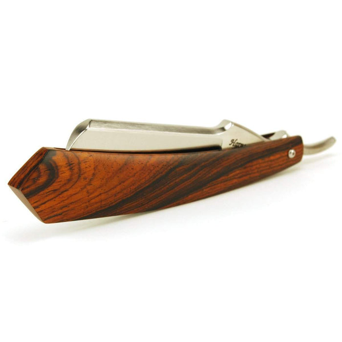 Harner 6/8 CPM154 SS Half-Hollow Ground Razor, with offset spine and cocobolo scales-