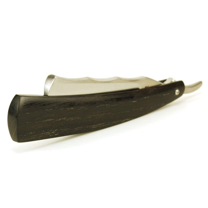 Harner 7/8 CPM154 SS Part-Hollow Ground Razor, with decorative spinework and 5,460 yr. old bog oak scales-