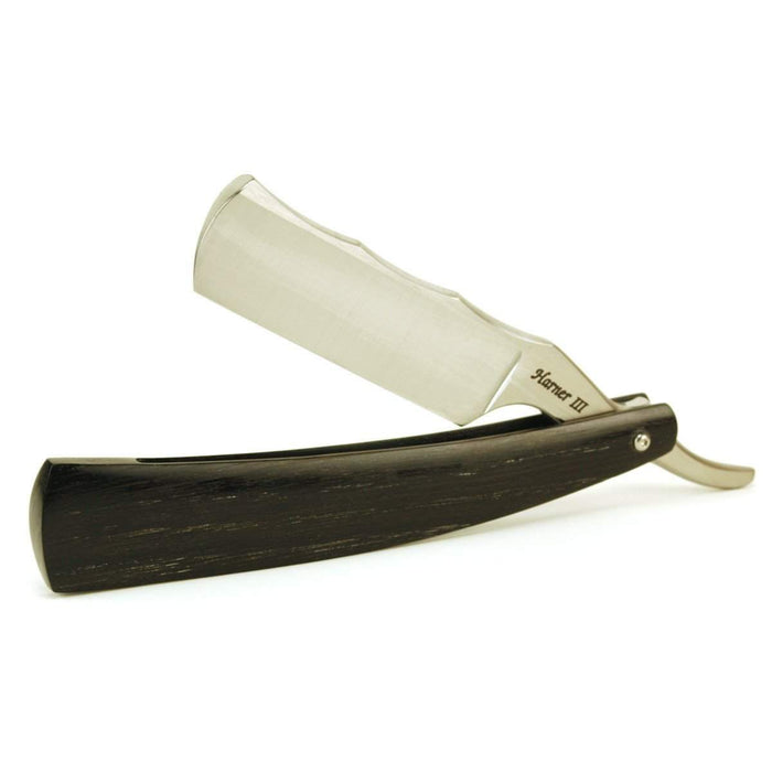 Harner 7/8 CPM154 SS Part-Hollow Ground Razor, with decorative spinework and 5,460 yr. old bog oak scales-