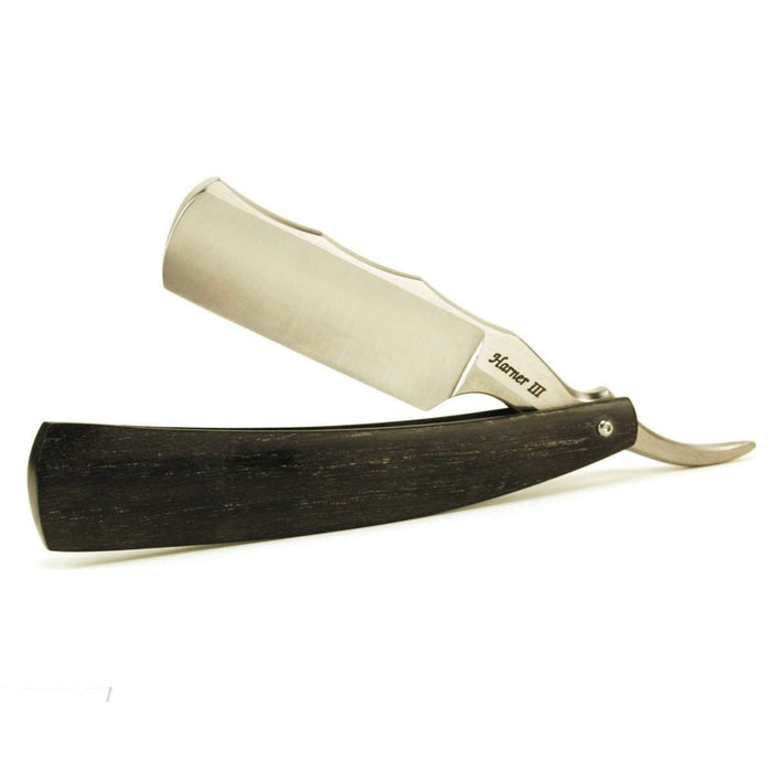 Harner 7/8 CPM154 SS Wedge-ground Razor, with decorative spinework and 5,460 yr. old bog oak scales-