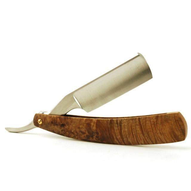 Harner 7/8 Full-Hollow B52 Carbon Steel Razor, with Maple Burl scales-