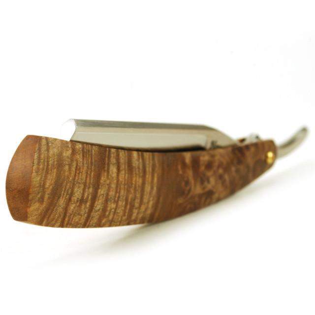 Harner 7/8 Full-Hollow B52 Carbon Steel Razor, with Maple Burl scales-
