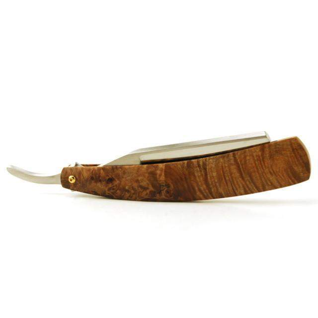 Harner 7/8 Full-Hollow B52 Carbon Steel Razor, with Maple Burl scales-