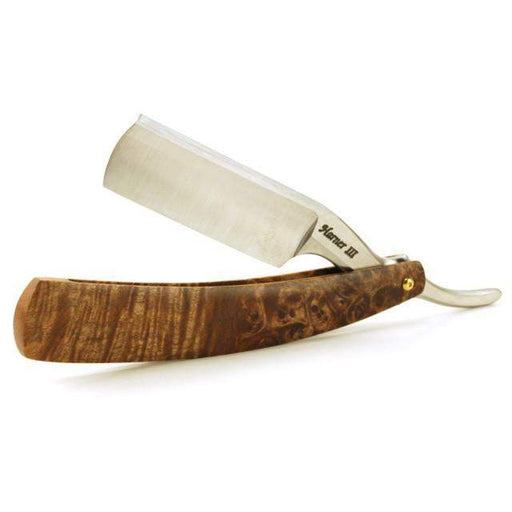 Harner 7/8 Full-Hollow B52 Carbon Steel Razor, with Maple Burl scales-