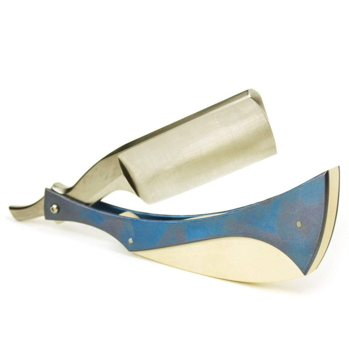 Harner 7/8 XHP Full-Hollow Ground Razor, with titanium scales and ivory paper micarta spacer-