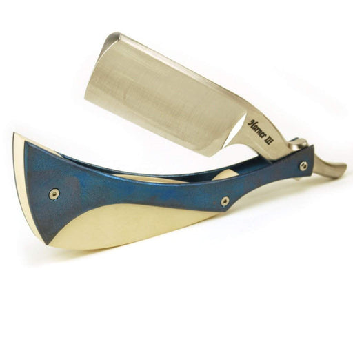 Harner 7/8 XHP Full-Hollow Ground Razor, with titanium scales and ivory paper micarta spacer-