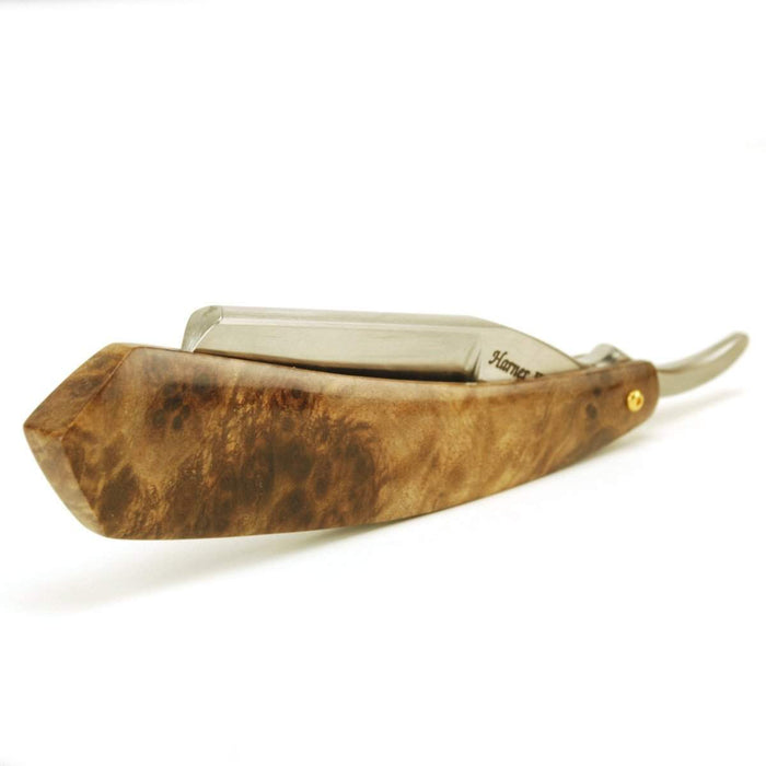 Harner 7/8 XHP Full-Hollow Ground Round Point Razor, with claro walnut burl scales-