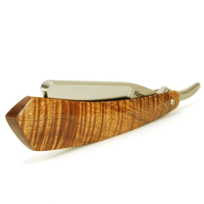 Harner 7/8 XHP Quarter-Hollow Ground Barber's Notch Razor, with curly koa scales-