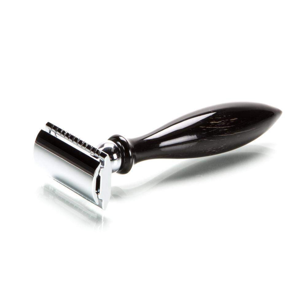 Parker 12R Chrome and Buffalo Horn Safety Razor-Dark Horn
