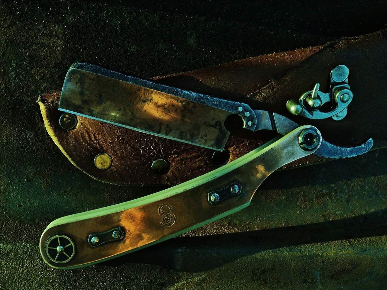 SOLD-Dylan Farnham #57 Copper-Plated 8/8 Steam Punk Straight Razor w ...